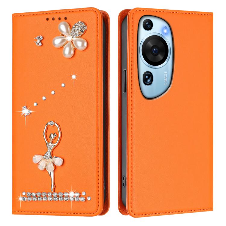 For Huawei P60 Art Ballet Girl Diamond Studded RFID Vegan Leather Phone Case