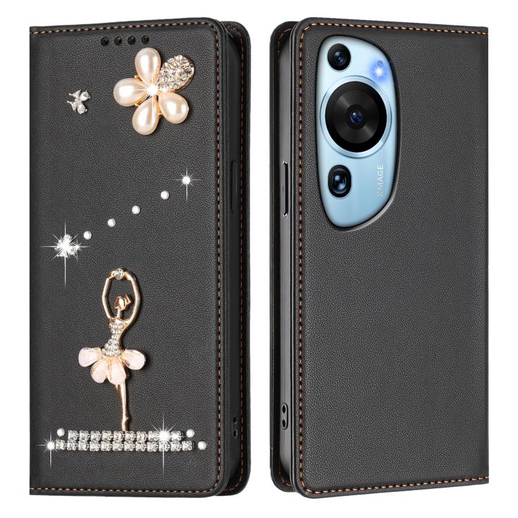 For Huawei P60 Art Ballet Girl Diamond Studded RFID Vegan Leather Phone Case