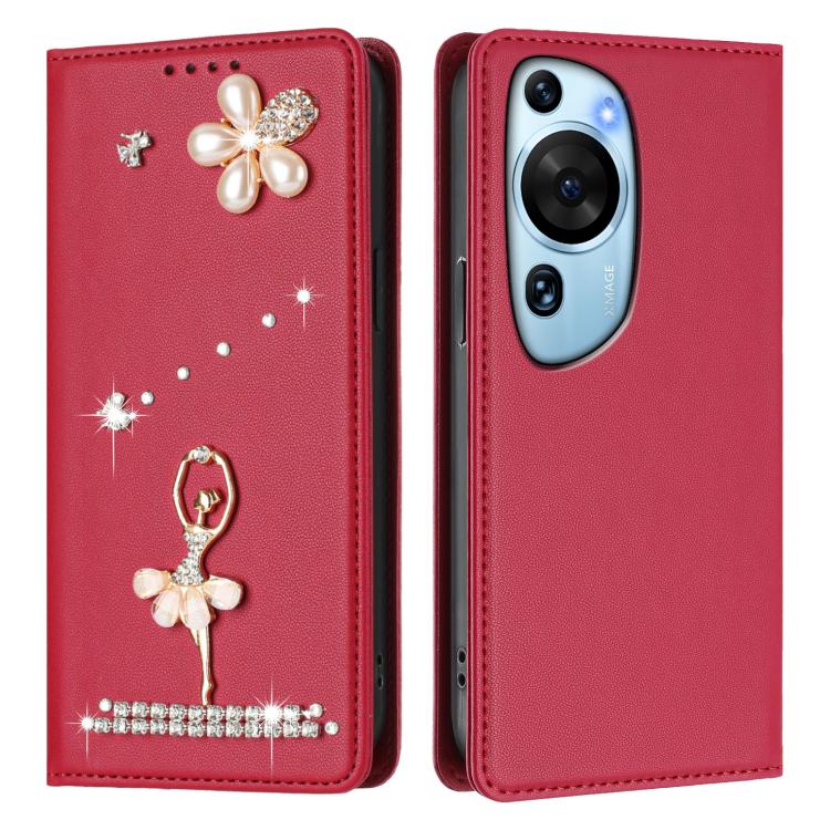 For Huawei P60 Art Ballet Girl Diamond Studded RFID Vegan Leather Phone Case