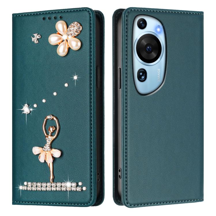 For Huawei P60 Art Ballet Girl Diamond Studded RFID Vegan Leather Phone Case