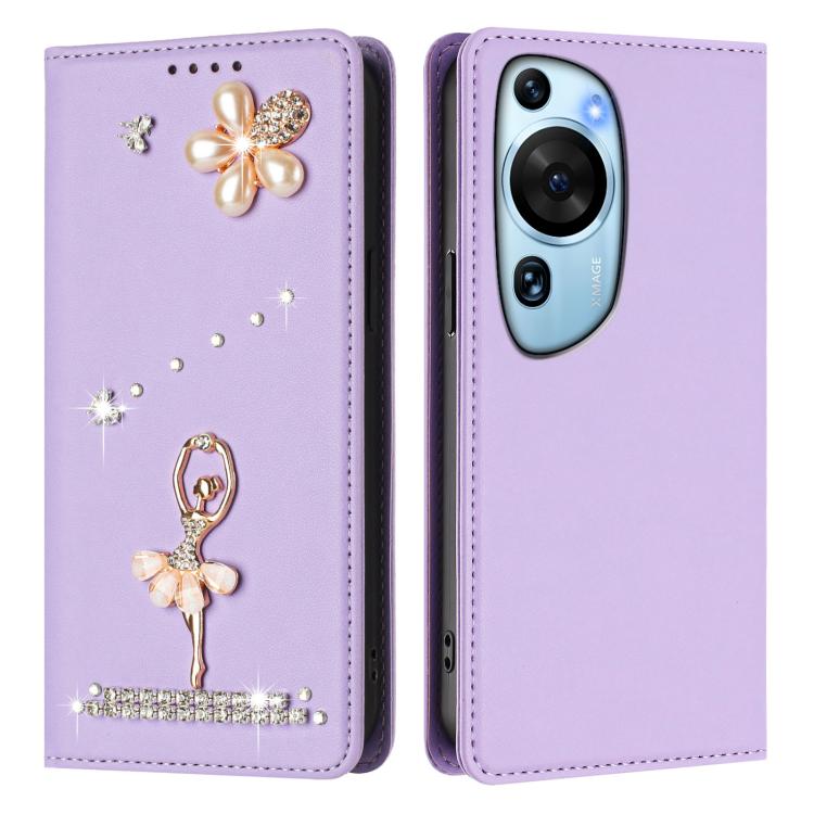 For Huawei P60 Art Ballet Girl Diamond Studded RFID Vegan Leather Phone Case