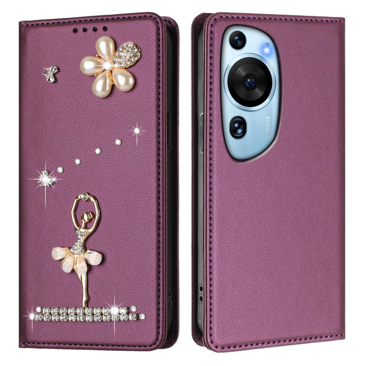 For Huawei P60 Art Ballet Girl Diamond Studded RFID Vegan Leather Phone Case