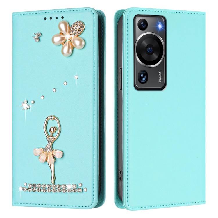 For Huawei P60 / P60 Pro Ballet Girl Diamond Studded RFID Vegan Leather Phone Case