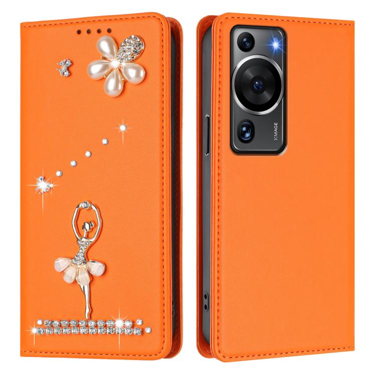 For Huawei P60 / P60 Pro Ballet Girl Diamond Studded RFID Vegan Leather Phone Case