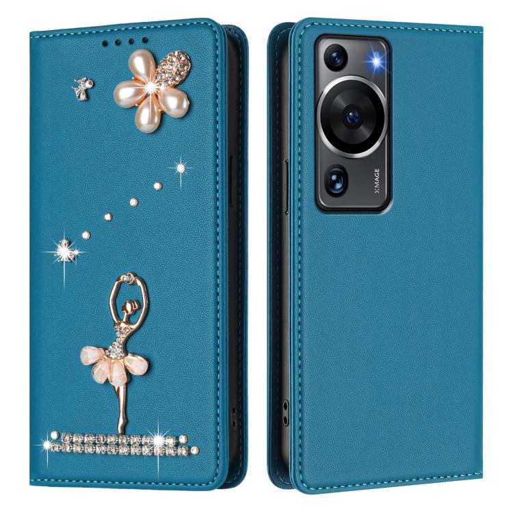 For Huawei P60 / P60 Pro Ballet Girl Diamond Studded RFID Vegan Leather Phone Case