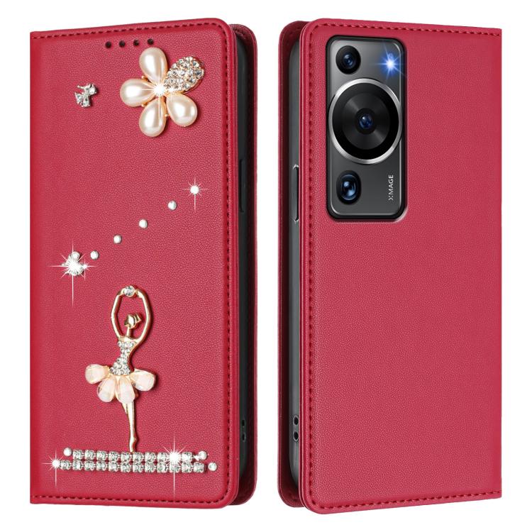 For Huawei P60 / P60 Pro Ballet Girl Diamond Studded RFID Vegan Leather Phone Case