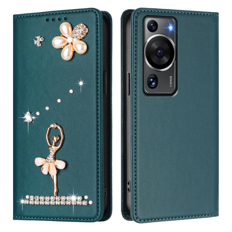For Huawei P60 / P60 Pro Ballet Girl Diamond Studded RFID Vegan Leather Phone Case