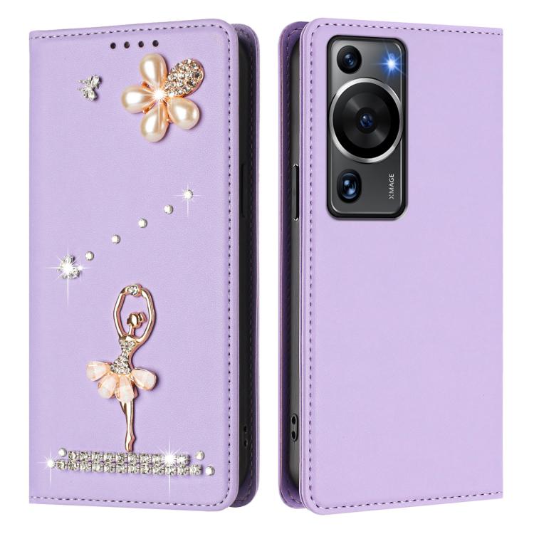 For Huawei P60 / P60 Pro Ballet Girl Diamond Studded RFID Vegan Leather Phone Case
