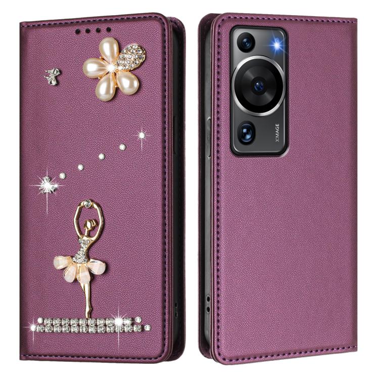 For Huawei P60 / P60 Pro Ballet Girl Diamond Studded RFID Vegan Leather Phone Case