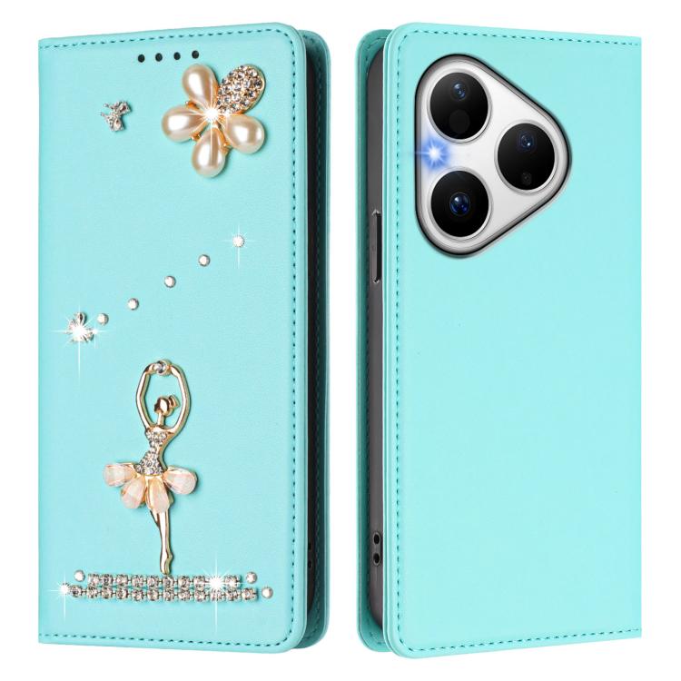 For Huawei Pura 80 Ballet Girl Diamond Studded RFID Vegan Leather Phone Case
