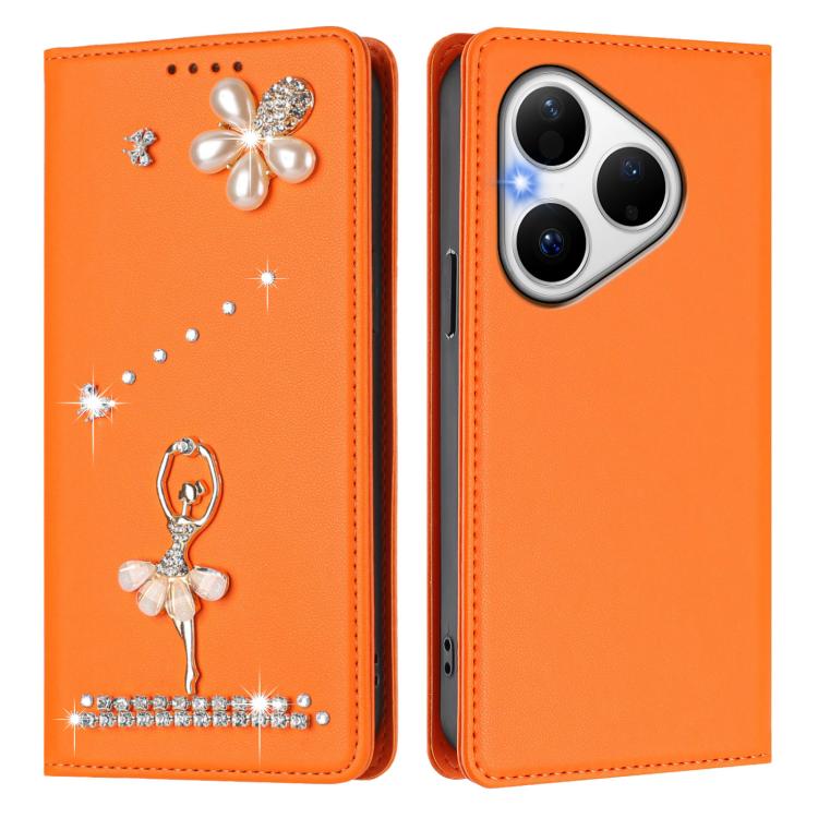 For Huawei Pura 80 Ballet Girl Diamond Studded RFID Vegan Leather Phone Case