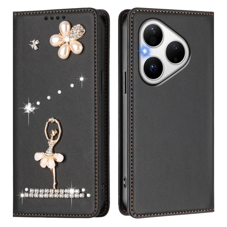 For Huawei Pura 80 Ballet Girl Diamond Studded RFID Vegan Leather Phone Case