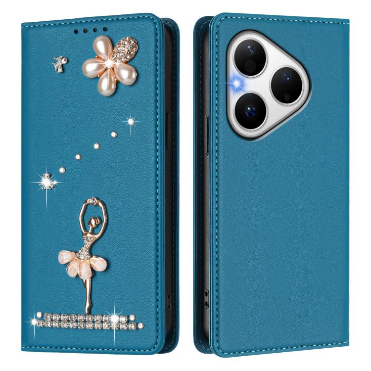 For Huawei Pura 80 Ballet Girl Diamond Studded RFID Vegan Leather Phone Case