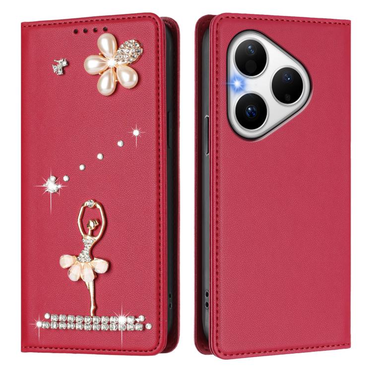 For Huawei Pura 80 Ballet Girl Diamond Studded RFID Vegan Leather Phone Case