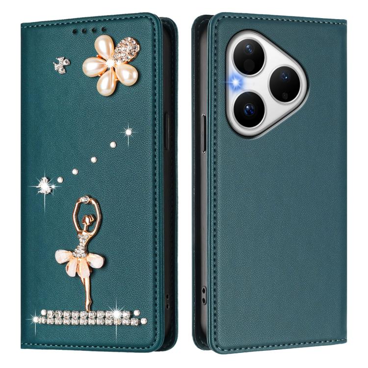 For Huawei Pura 80 Ballet Girl Diamond Studded RFID Vegan Leather Phone Case