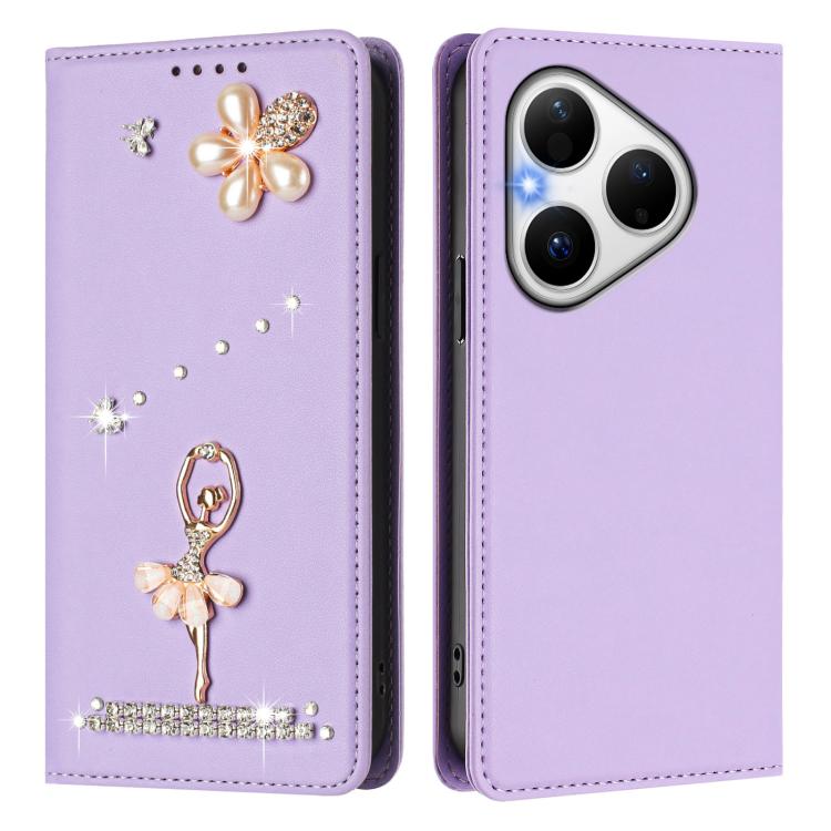 For Huawei Pura 80 Ballet Girl Diamond Studded RFID Vegan Leather Phone Case
