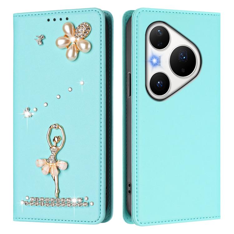 For Huawei Pura 80 Pro / 80 Pro+ Ballet Girl Diamond Studded RFID Vegan Leather Phone Case