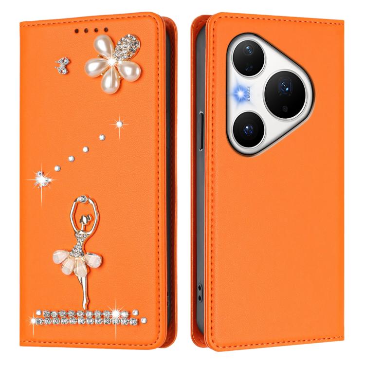 For Huawei Pura 80 Pro / 80 Pro+ Ballet Girl Diamond Studded RFID Vegan Leather Phone Case