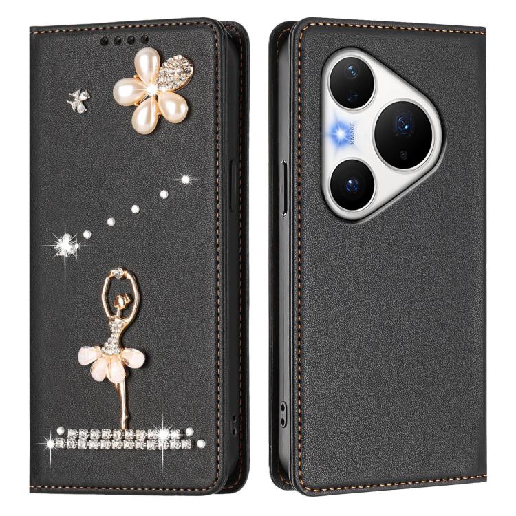 For Huawei Pura 80 Pro / 80 Pro+ Ballet Girl Diamond Studded RFID Vegan Leather Phone Case