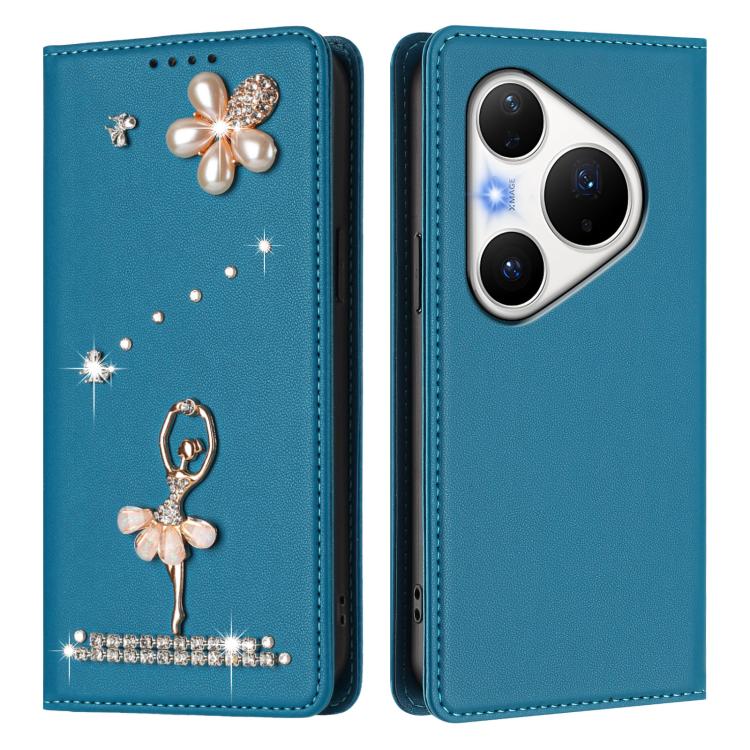 For Huawei Pura 80 Pro / 80 Pro+ Ballet Girl Diamond Studded RFID Vegan Leather Phone Case