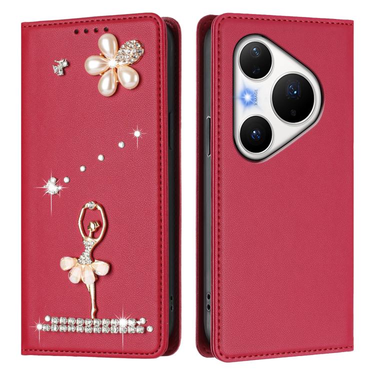 For Huawei Pura 80 Pro / 80 Pro+ Ballet Girl Diamond Studded RFID Vegan Leather Phone Case