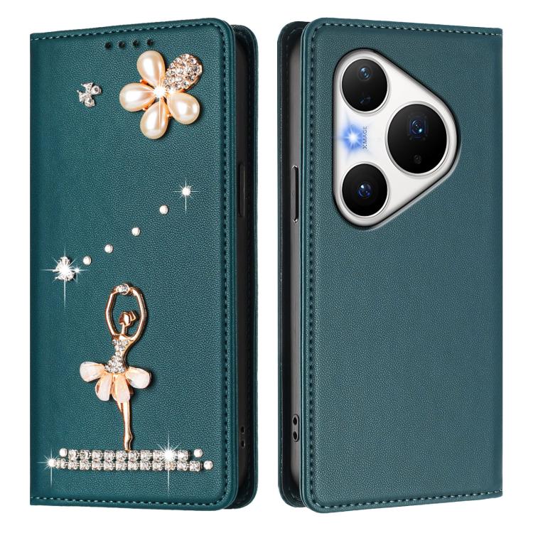 For Huawei Pura 80 Pro / 80 Pro+ Ballet Girl Diamond Studded RFID Vegan Leather Phone Case