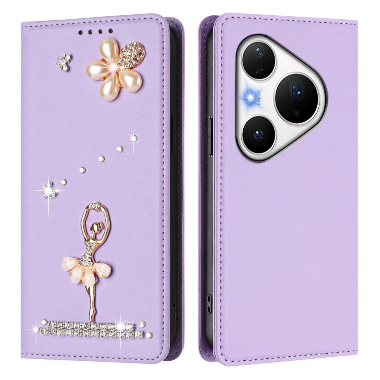 For Huawei Pura 80 Pro / 80 Pro+ Ballet Girl Diamond Studded RFID Vegan Leather Phone Case