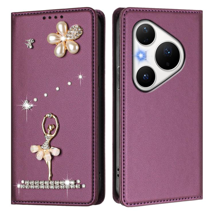 For Huawei Pura 80 Pro / 80 Pro+ Ballet Girl Diamond Studded RFID Vegan Leather Phone Case
