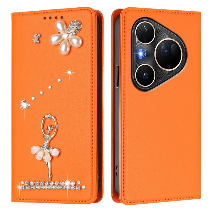 For Huawei Pura 80 Ultra Ballet Girl Diamond Studded RFID Vegan Leather Phone Case