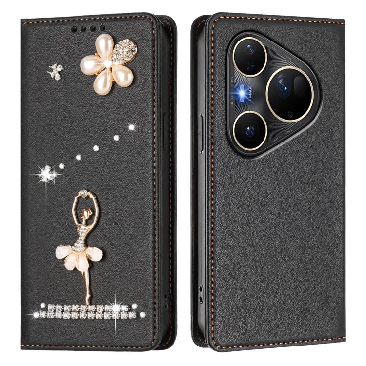 For Huawei Pura 80 Ultra Ballet Girl Diamond Studded RFID Vegan Leather Phone Case