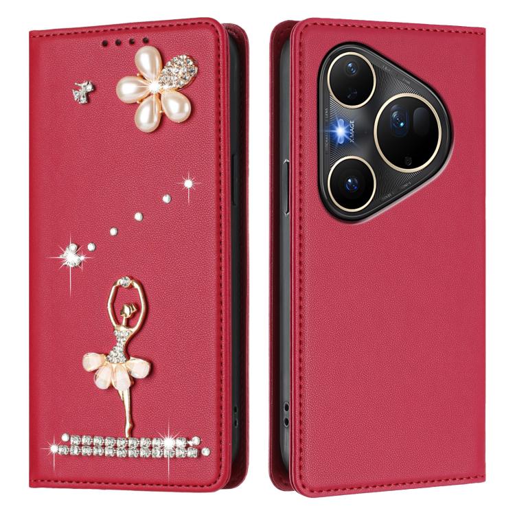 For Huawei Pura 80 Ultra Ballet Girl Diamond Studded RFID Vegan Leather Phone Case