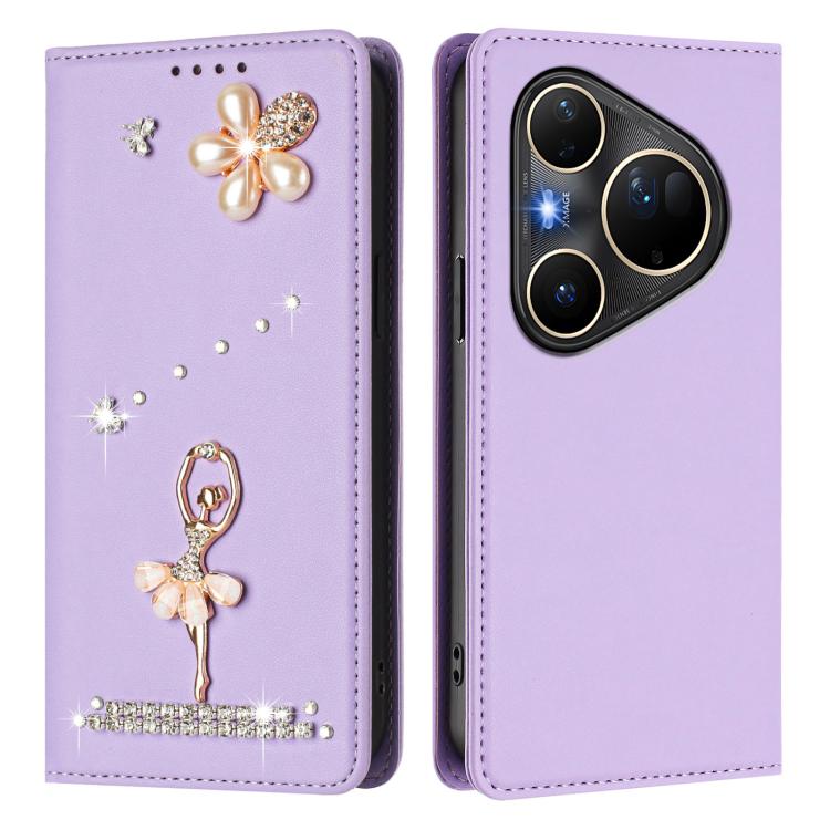 For Huawei Pura 80 Ultra Ballet Girl Diamond Studded RFID Vegan Leather Phone Case