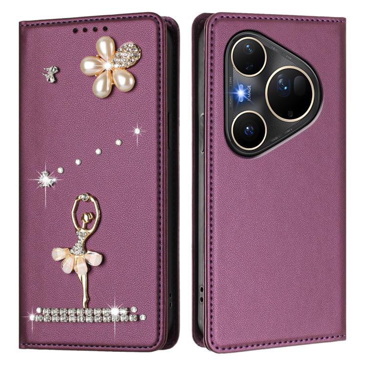 For Huawei Pura 80 Ultra Ballet Girl Diamond Studded RFID Vegan Leather Phone Case