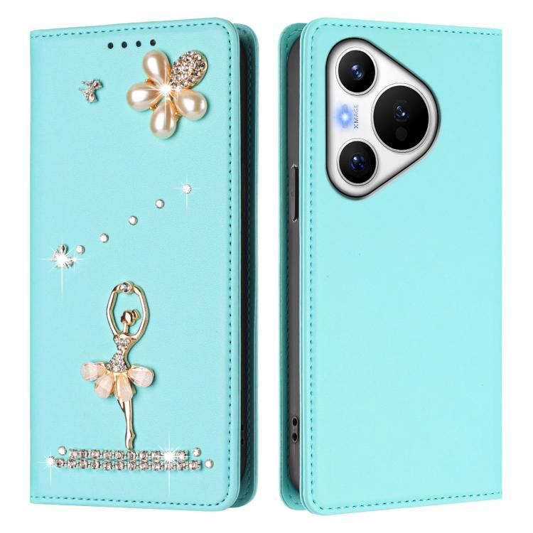 For Huawei Pura 70 Ballet Girl Diamond Studded RFID Vegan Leather Phone Case