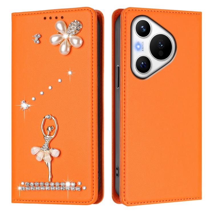 For Huawei Pura 70 Ballet Girl Diamond Studded RFID Vegan Leather Phone Case