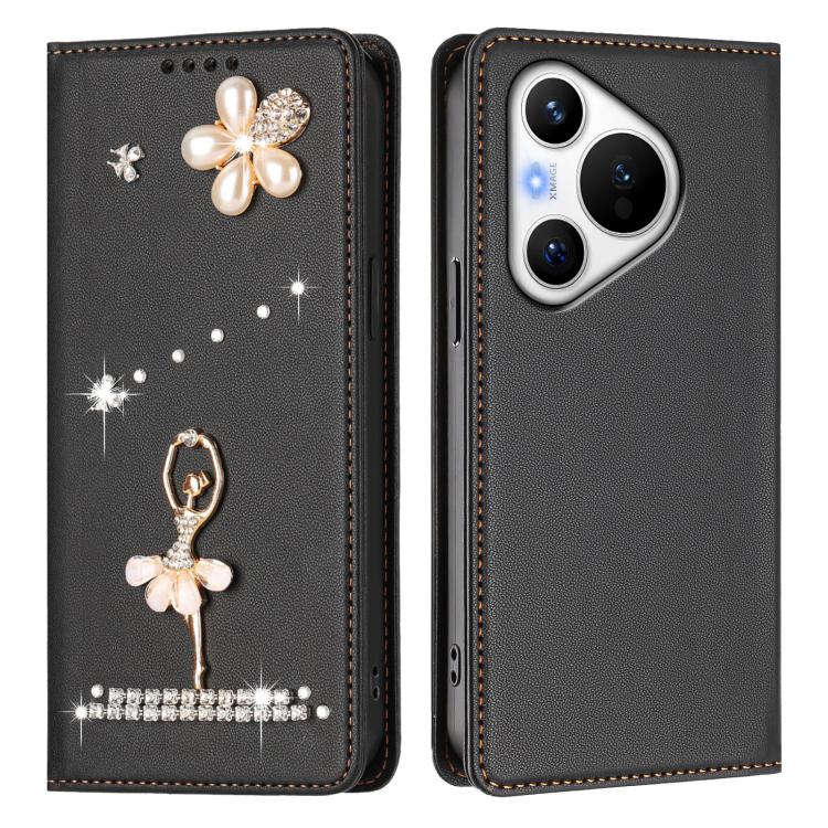 For Huawei Pura 70 Ballet Girl Diamond Studded RFID Vegan Leather Phone Case