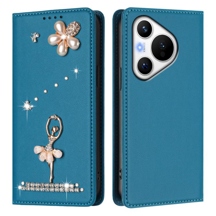 For Huawei Pura 70 Ballet Girl Diamond Studded RFID Vegan Leather Phone Case