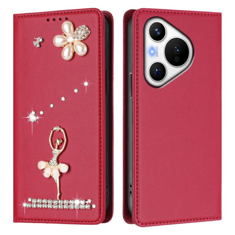 For Huawei Pura 70 Ballet Girl Diamond Studded RFID Vegan Leather Phone Case