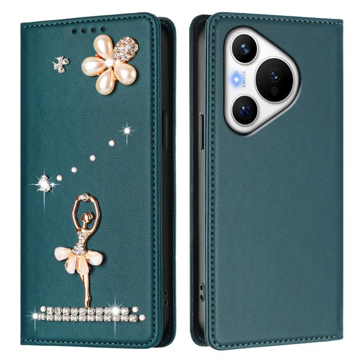 For Huawei Pura 70 Ballet Girl Diamond Studded RFID Vegan Leather Phone Case