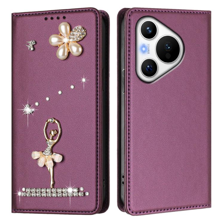 For Huawei Pura 70 Ballet Girl Diamond Studded RFID Vegan Leather Phone Case