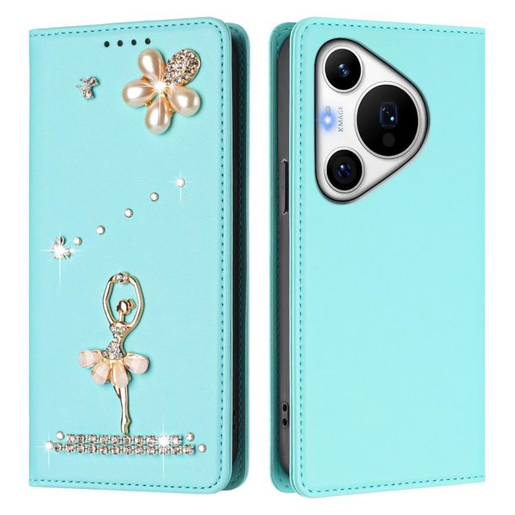 For Huawei Pura 70 Pro / 70 Pro+ Ballet Girl Diamond Studded RFID Vegan Leather Phone Case