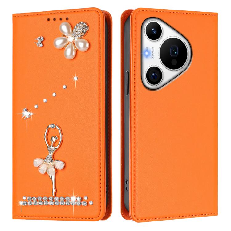 For Huawei Pura 70 Pro / 70 Pro+ Ballet Girl Diamond Studded RFID Vegan Leather Phone Case