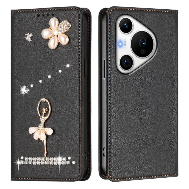 For Huawei Pura 70 Pro / 70 Pro+ Ballet Girl Diamond Studded RFID Vegan Leather Phone Case