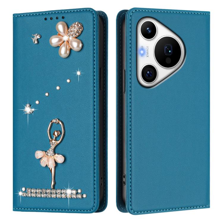 For Huawei Pura 70 Pro / 70 Pro+ Ballet Girl Diamond Studded RFID Vegan Leather Phone Case