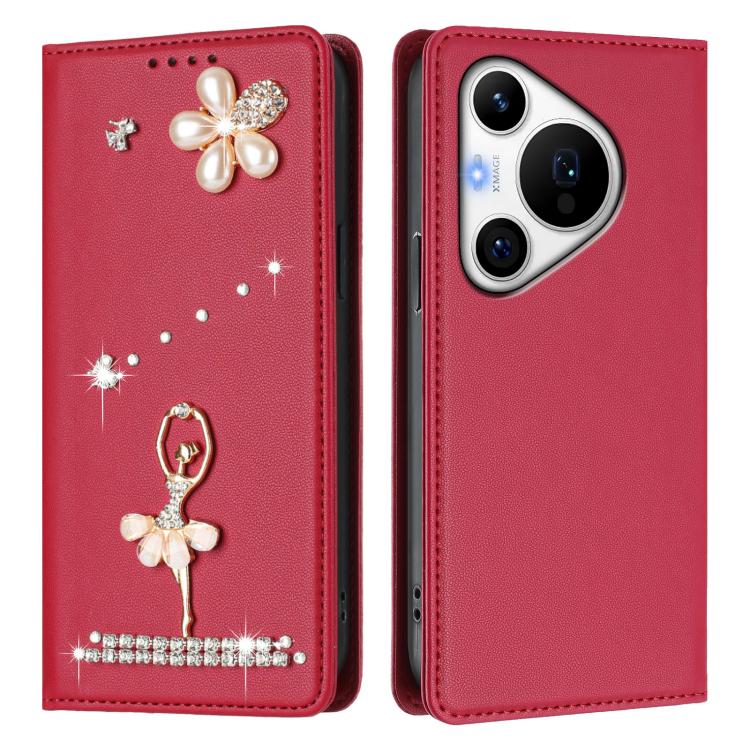 For Huawei Pura 70 Pro / 70 Pro+ Ballet Girl Diamond Studded RFID Vegan Leather Phone Case