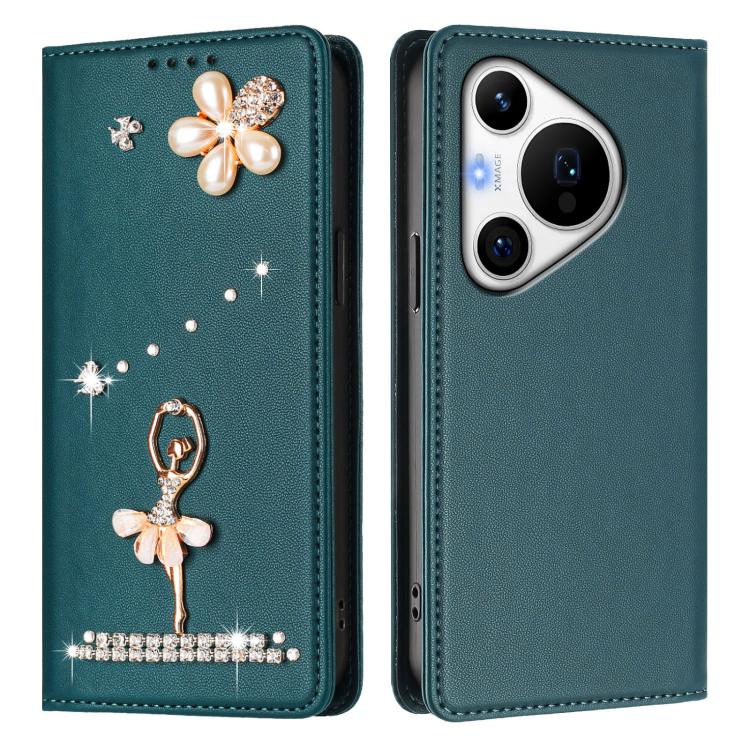 For Huawei Pura 70 Pro / 70 Pro+ Ballet Girl Diamond Studded RFID Vegan Leather Phone Case