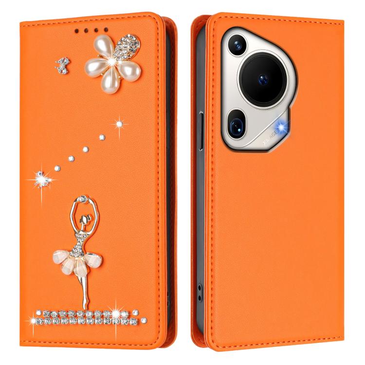 For Huawei Pura 70 Ultra Ballet Girl Diamond Studded RFID Vegan Leather Phone Case