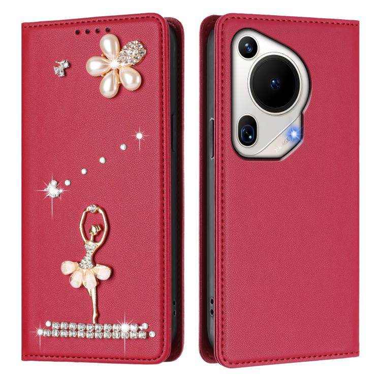 For Huawei Pura 70 Ultra Ballet Girl Diamond Studded RFID Vegan Leather Phone Case