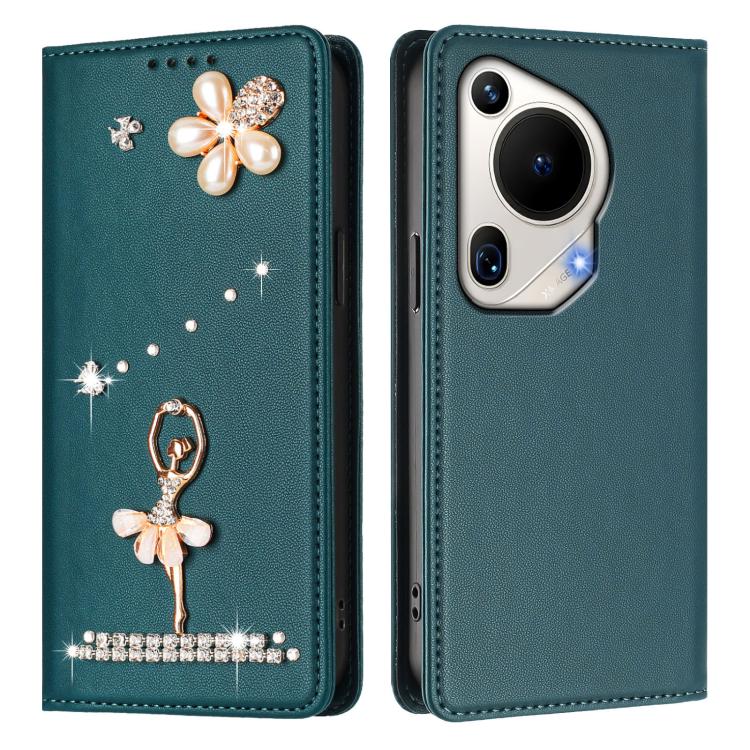 For Huawei Pura 70 Ultra Ballet Girl Diamond Studded RFID Vegan Leather Phone Case