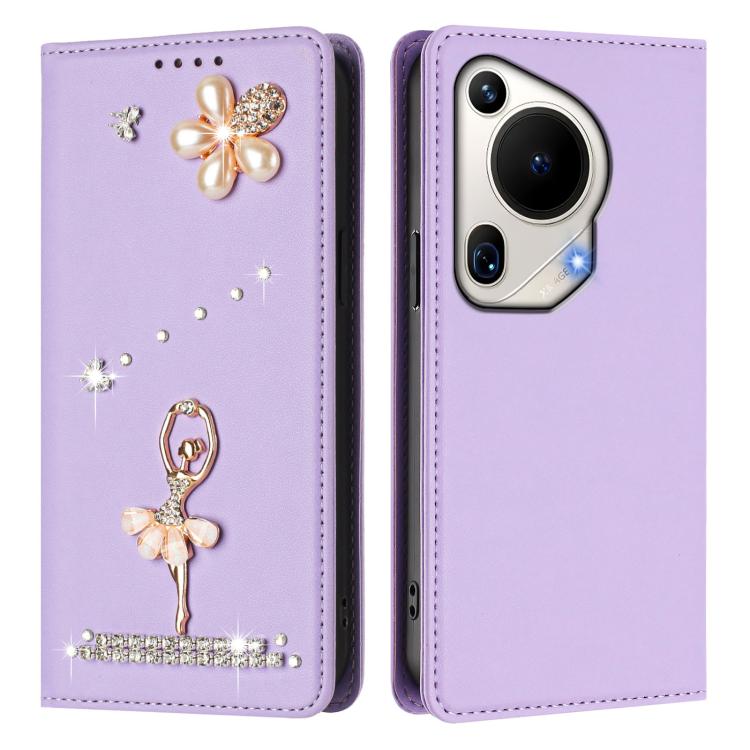 For Huawei Pura 70 Ultra Ballet Girl Diamond Studded RFID Vegan Leather Phone Case